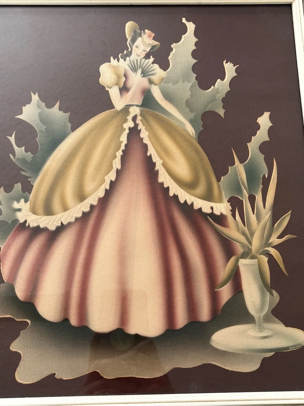 Vintage 50s southern belle Victorian art print mirrored frame watercolor turner